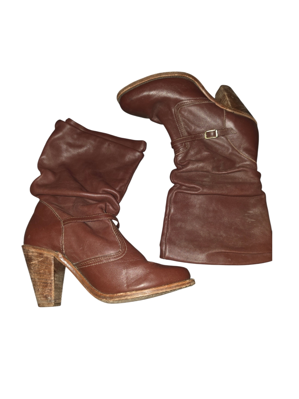 4/9/4. Dexter Burgundy Womens Leather Mid-Calf Heel Boots